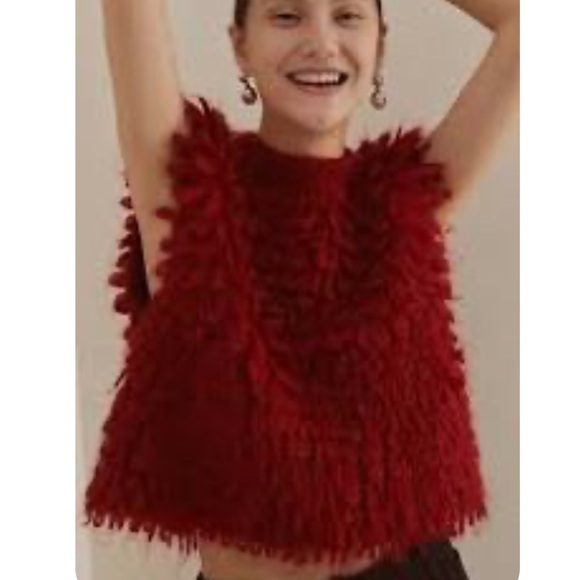 Fibflx festive red feather knit sleeveless sweater vest - Picture 1 of 5